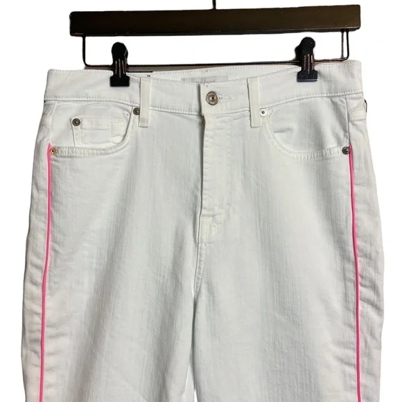 Seven for all mankind kick flare high waist white pink stripe 29 - Picture 5 of 13